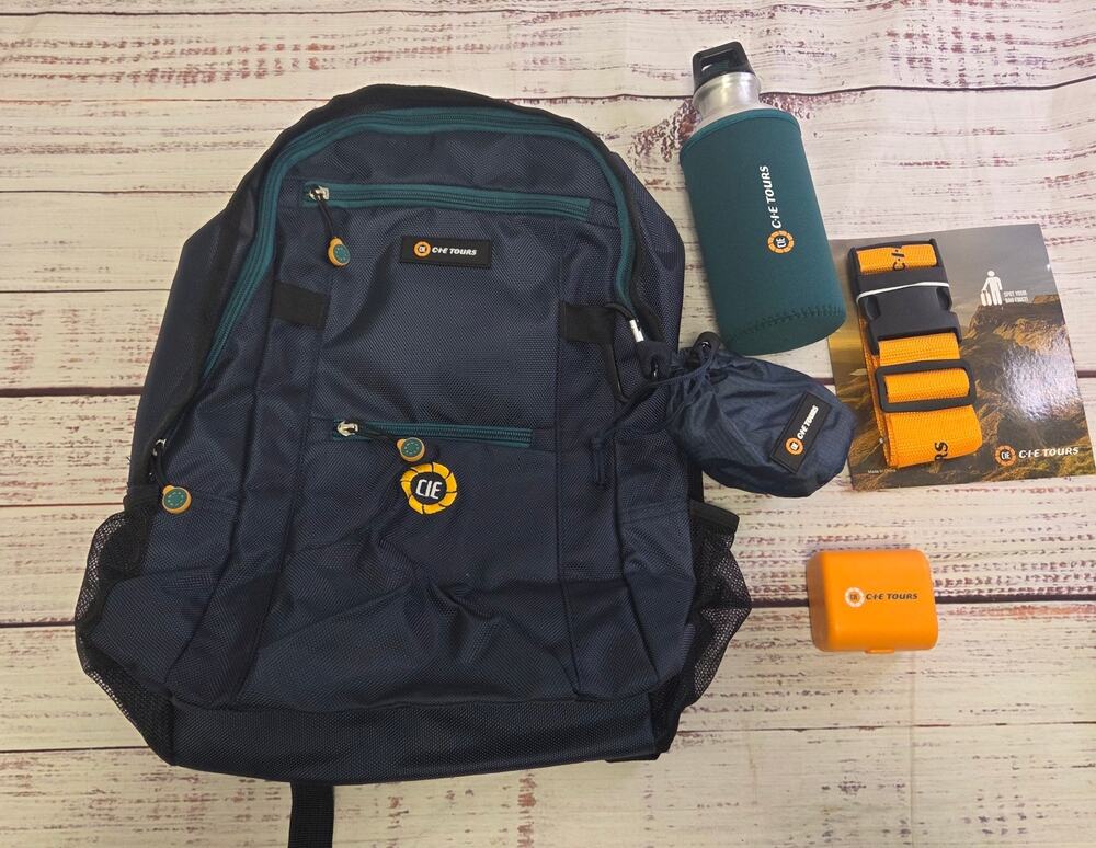 C.I.E Tours Deluxe Travel Pack Backpack Bottle Adapter Strap New Complete
